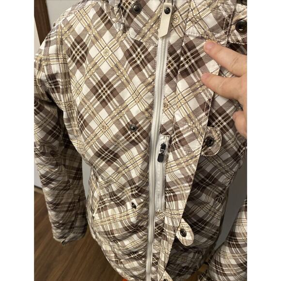 BETTY RIDES Zip & Snap Up Brown And White Plaid Quilted Parka Jacket Womens M - Picture 3 of 10
